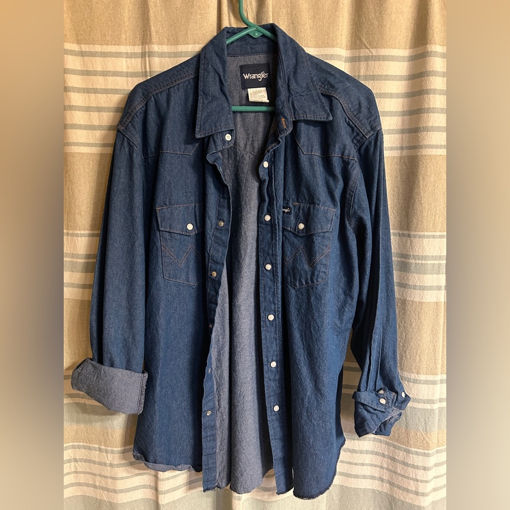 Wrangler Dark Blue Denim Button-Down Shirt